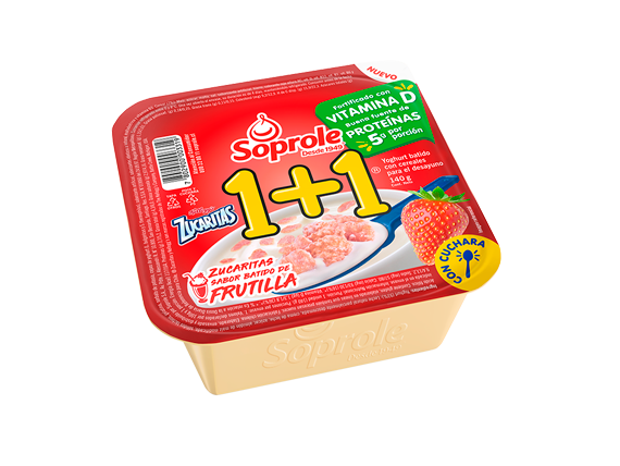 Yoghurt 1+1 Zucaritas Frutilla con cuchara